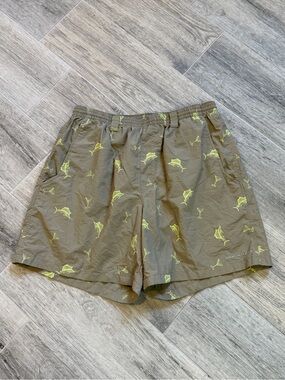 Columbia Swim Shorts Men's Medium Beige Fish Omni Shade Drawstring Medium